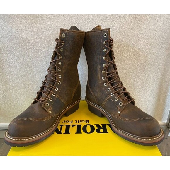 Carolina Boots Men 11.5 D Brown Linesman 10 inch Work Waterproof Vibram CA904 EH